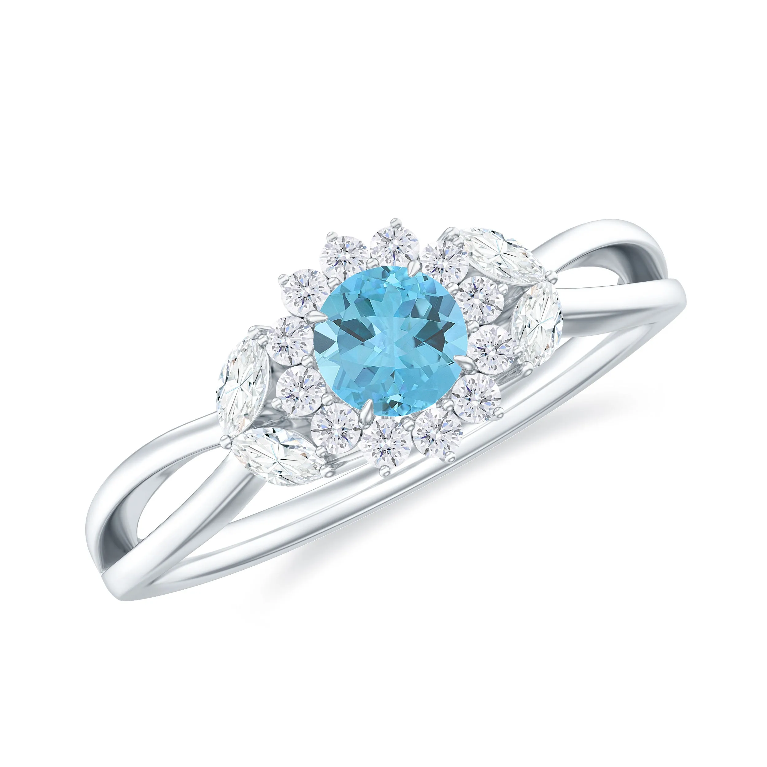 0.50 CT Swiss Blue Topaz Engagement Ring with Diamond