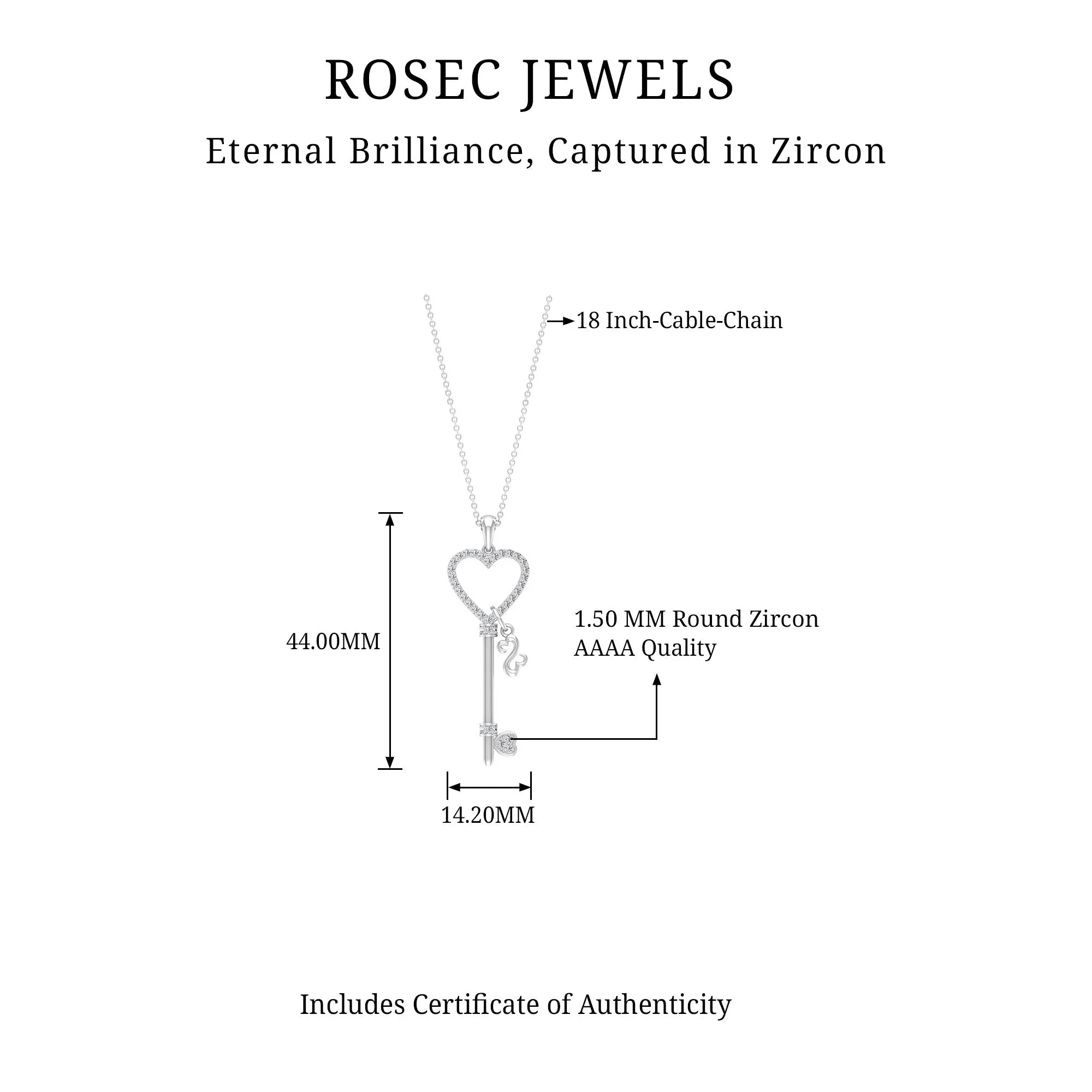 0.75 CT Zircon Heart Key Pendant