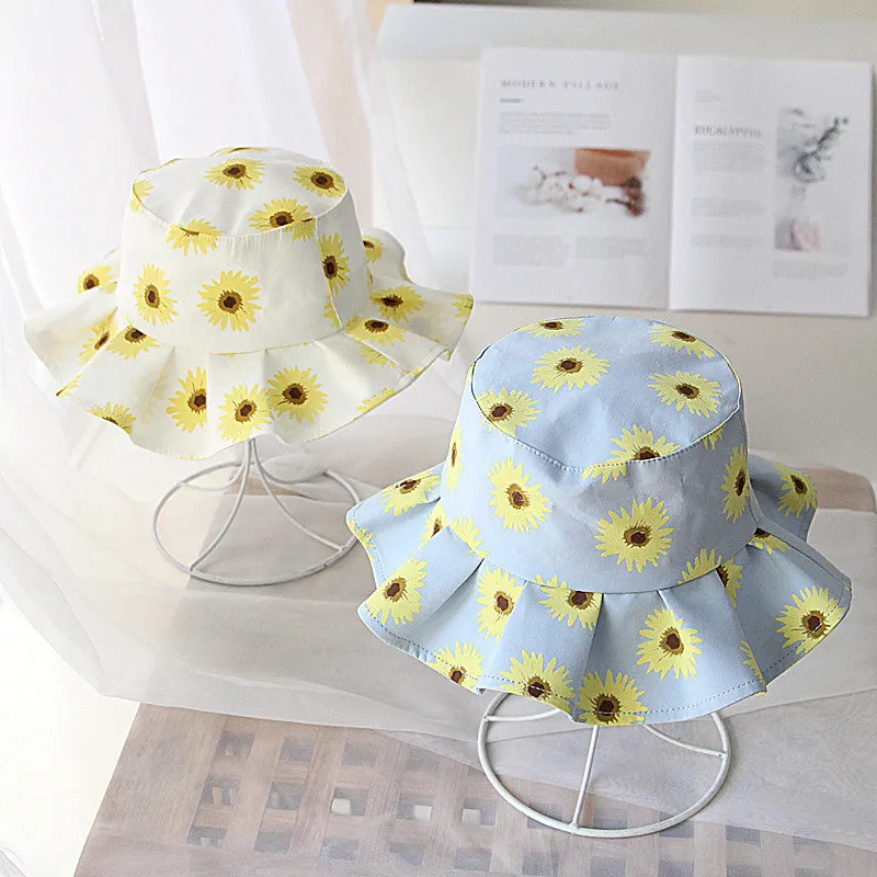 1-4 Years Old Girl Spring and Summer SUNFLOWER Children's Bucket Hat Outdoor Sun-Shade Sun Protection