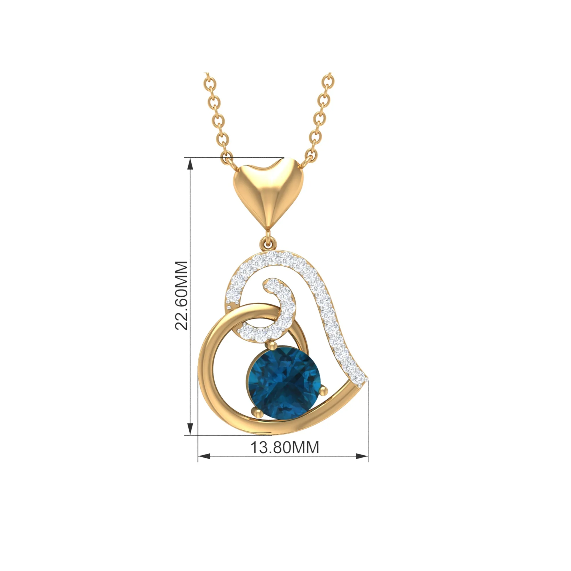 1 CT London Blue Topaz and Diamond Heart Drop Pendant