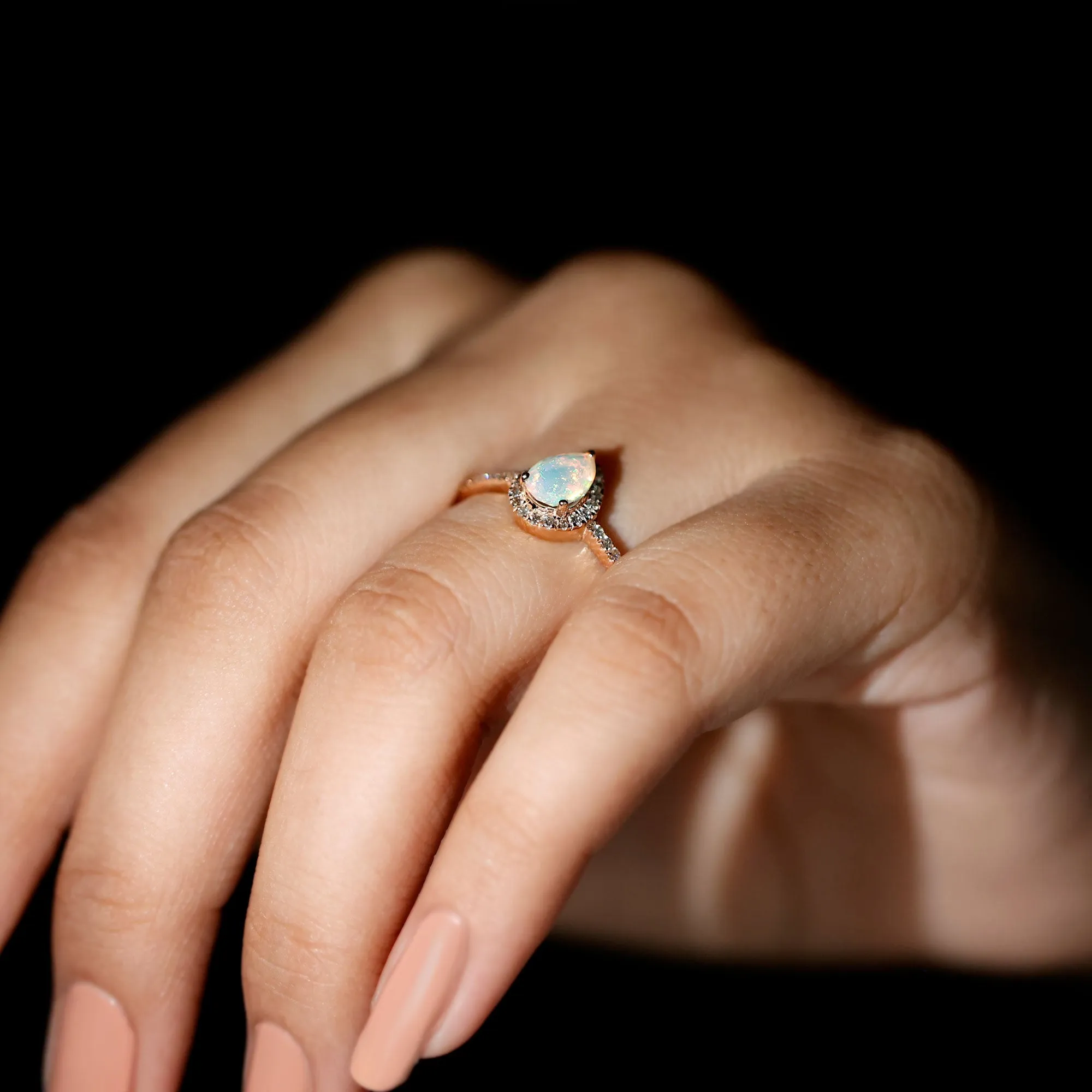 1 CT Pear Cut Ethiopian Opal Ring with Diamond Halo