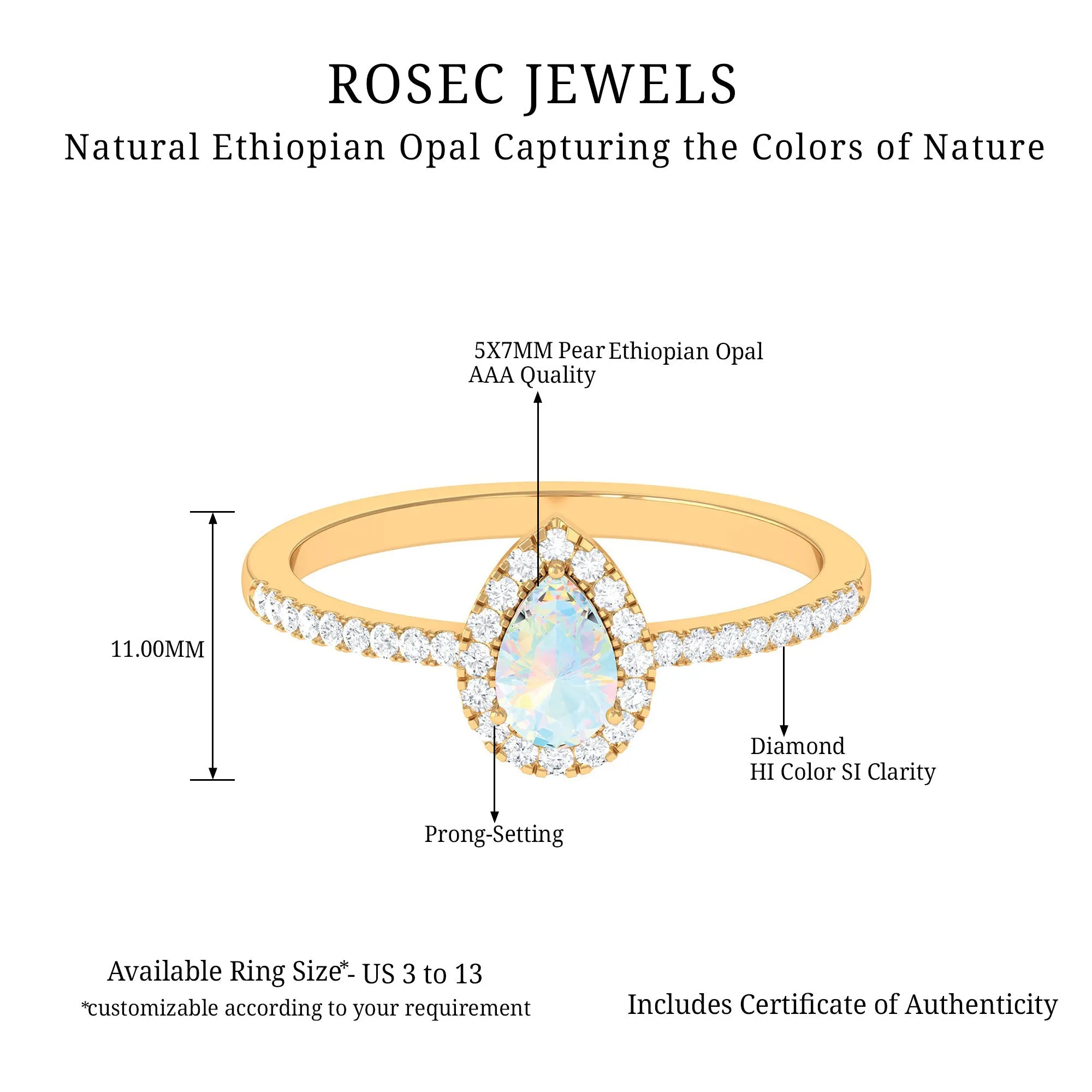 1 CT Pear Cut Ethiopian Opal Ring with Diamond Halo