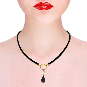 10.8 Carat 14K Solid Yellow Gold Leather Necklace Pearl Sapphire