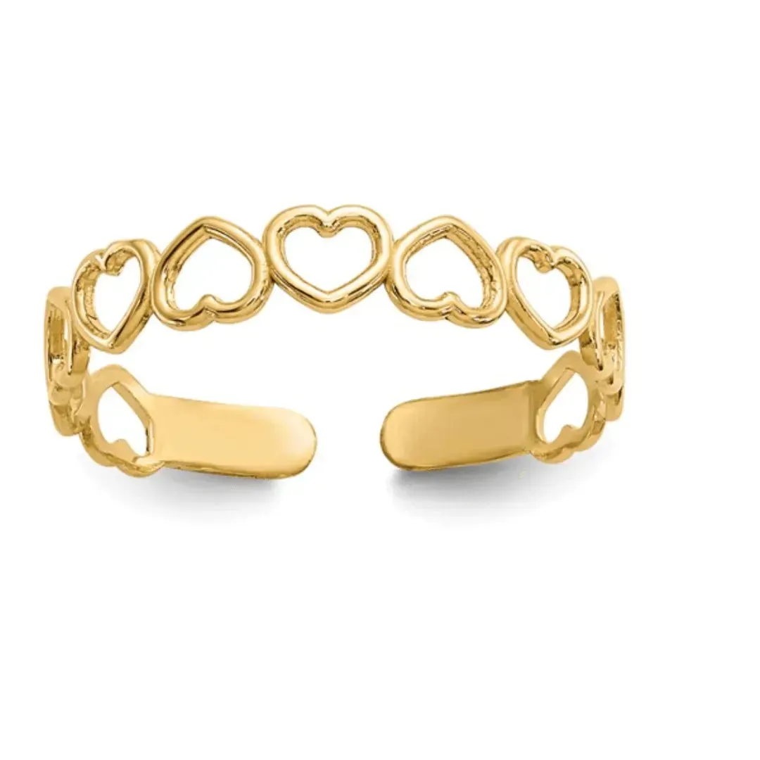 10K Gold Adjustable Heart Toe Ring