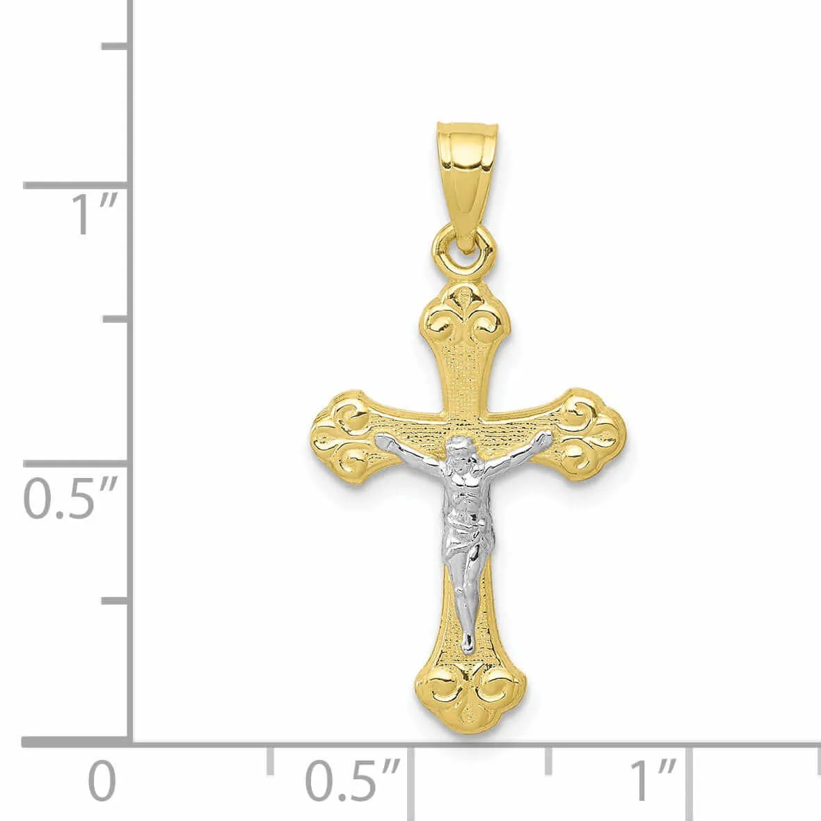 10k Yellow Gold Rhodium Polished Crucifix Pendant