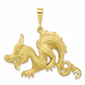 10k Yellow Gold Satin Finish Dragon Pendant