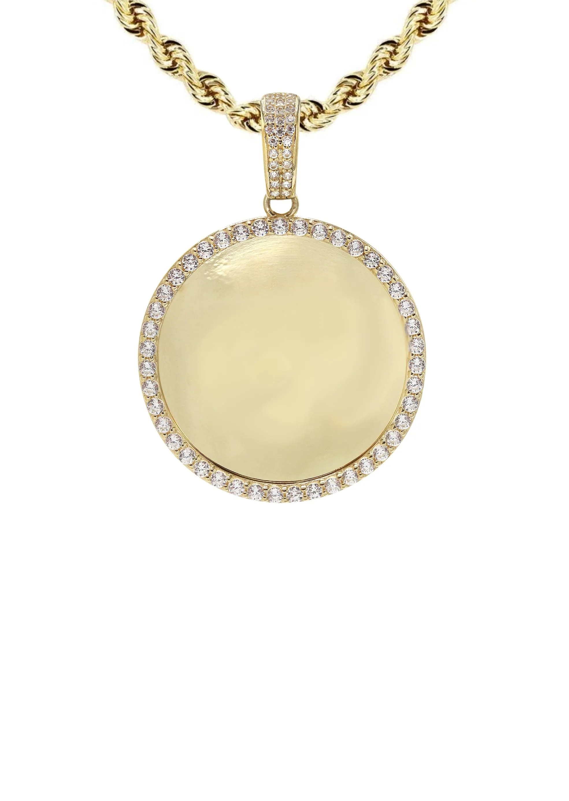 10K Yellow GoldSmall Cz Round Picture Necklace | Appx. 14.9 Grams