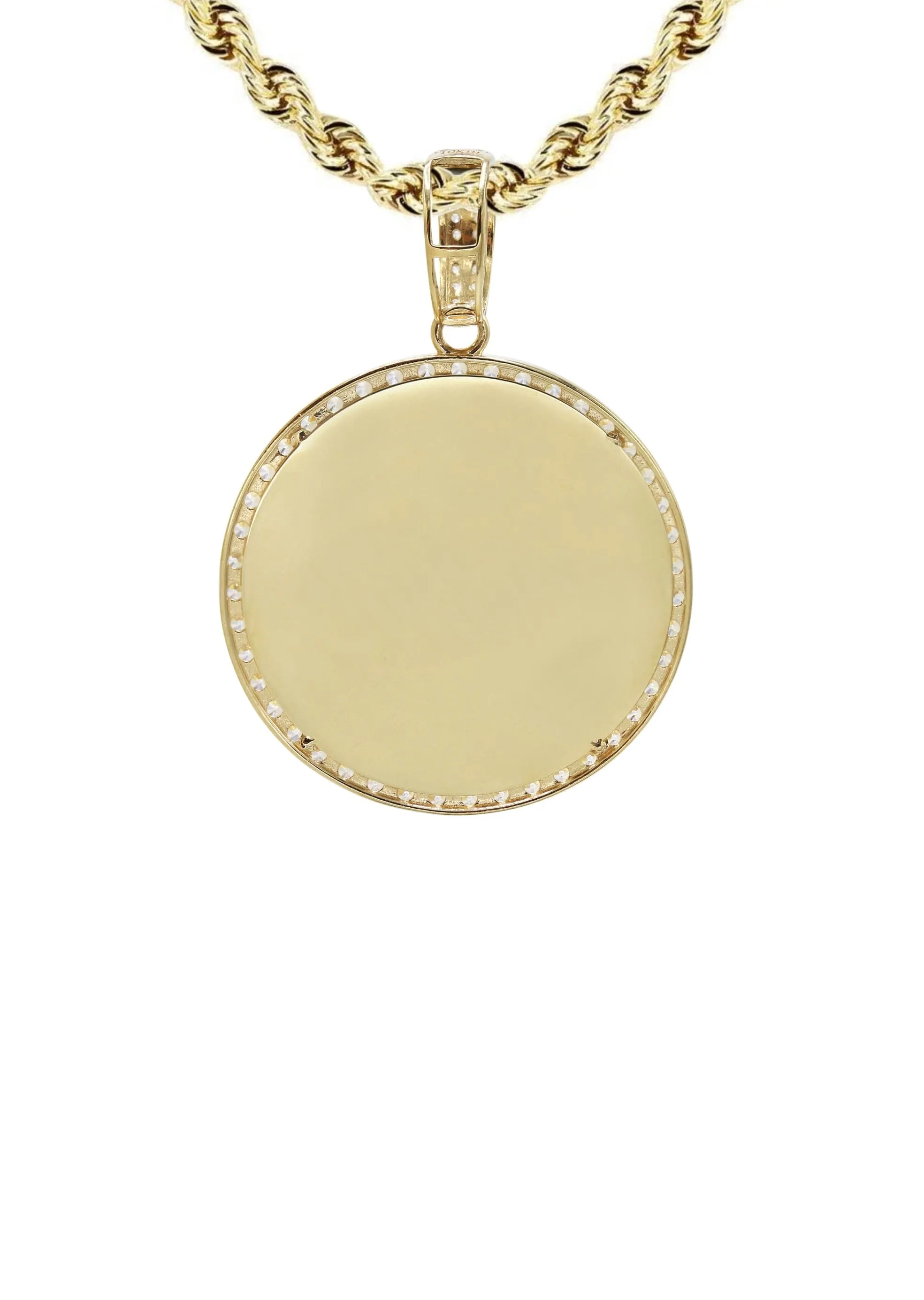 10K Yellow GoldSmall Cz Round Picture Necklace | Appx. 14.9 Grams