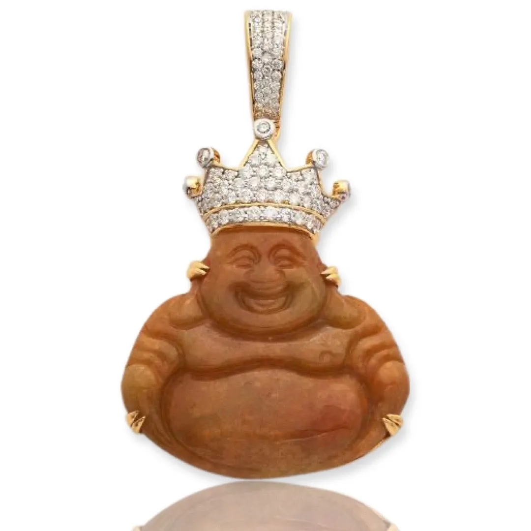 10KY 0.85CTW DIAMOND JADE KING BUDDHA PENDANT