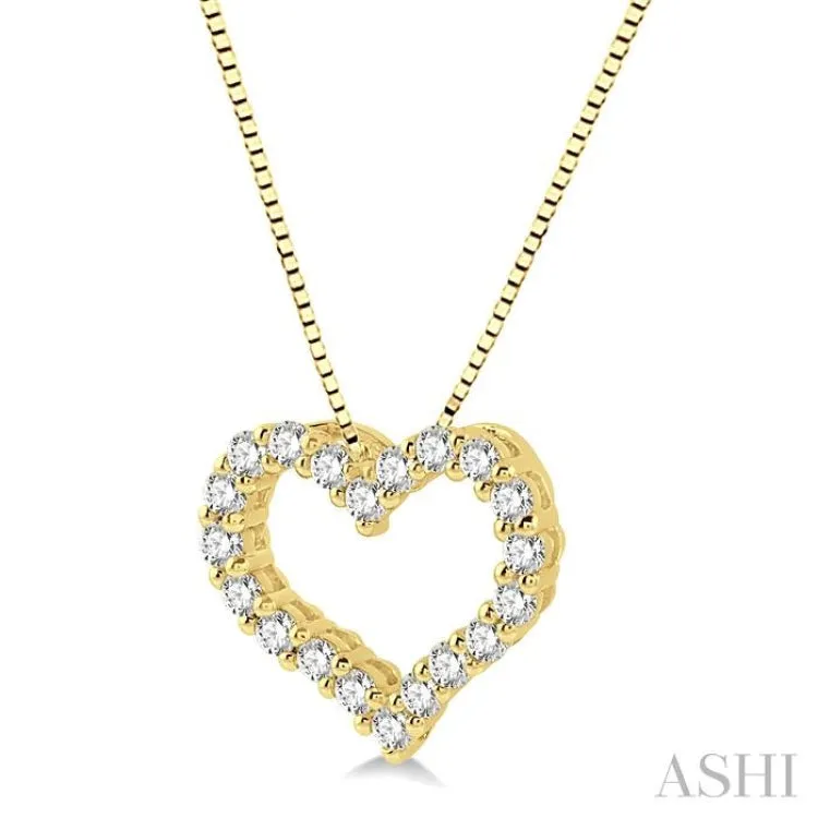 1/2 ctw Heart Charm Round Cut Diamond Pendant With Chain in 14K Yellow Gold