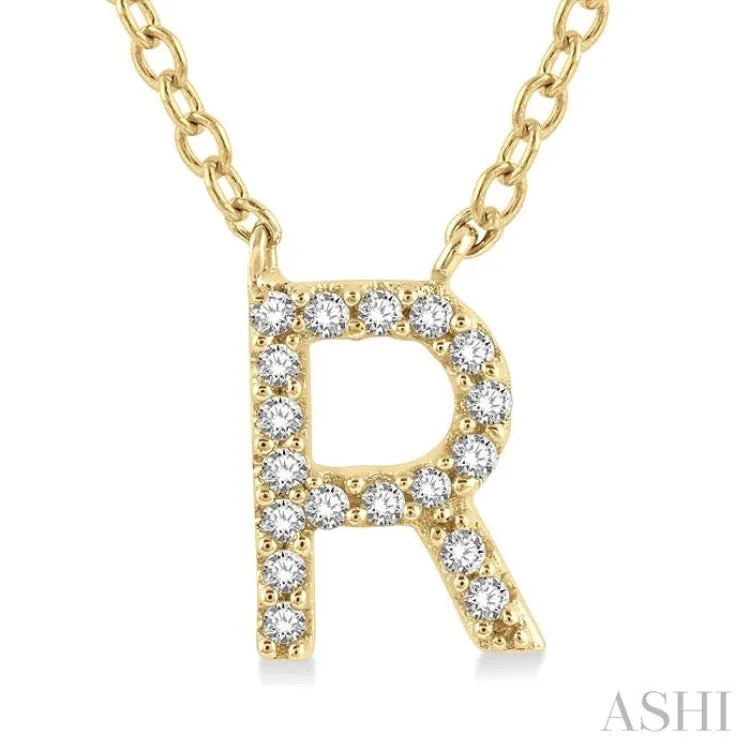 1/20 ctw Initial 'R' Round Cut Diamond Pendant With Chain in 14K Yellow Gold