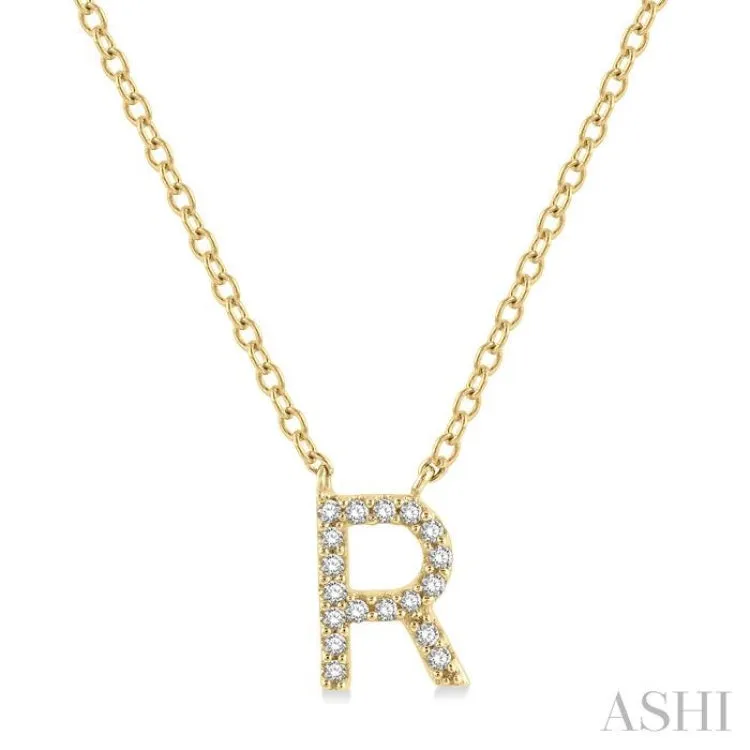 1/20 ctw Initial 'R' Round Cut Diamond Pendant With Chain in 14K Yellow Gold