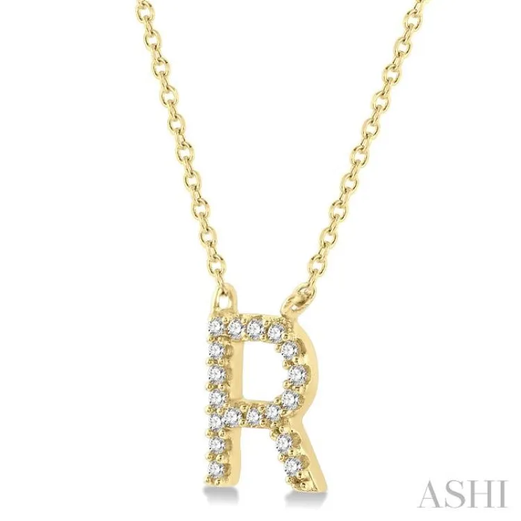 1/20 ctw Initial 'R' Round Cut Diamond Pendant With Chain in 14K Yellow Gold