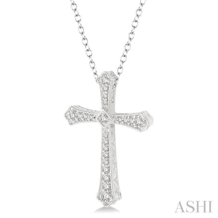 1/4 Ctw Cross Charm Round Cut Diamond Pendant With Link Chain in 14K White Gold