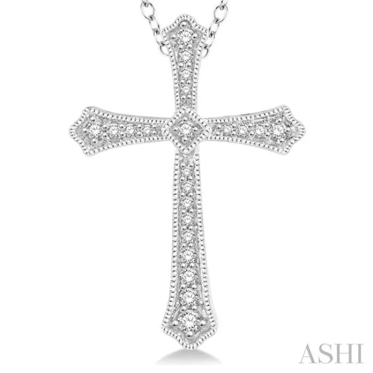 1/4 Ctw Cross Charm Round Cut Diamond Pendant With Link Chain in 14K White Gold