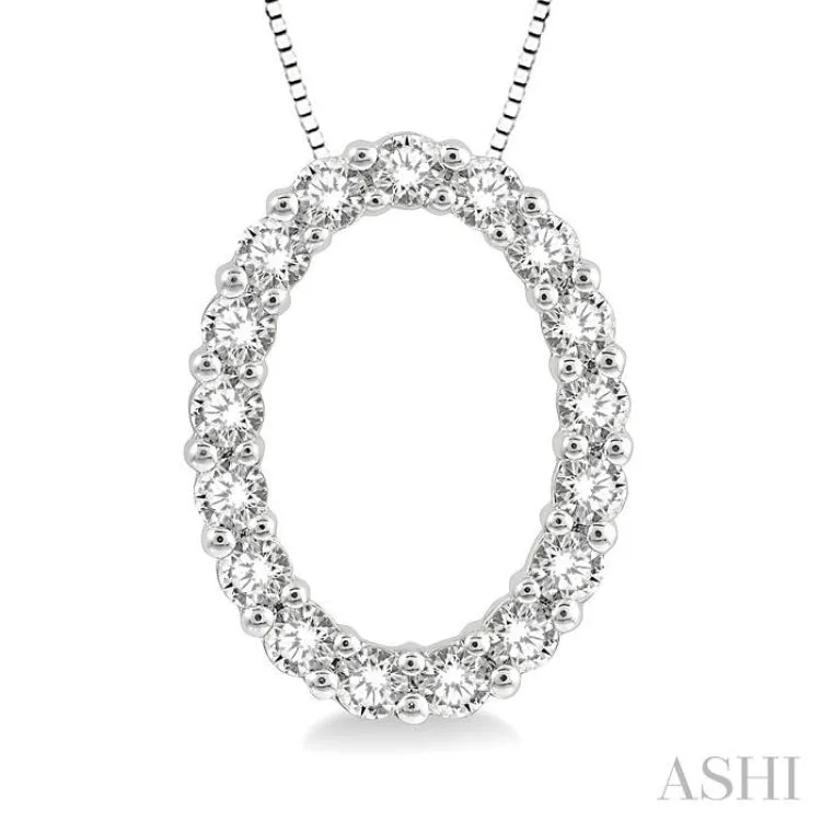 1/4 ctw Oval Shape Window Round Cut Diamond Pendant With Chain in 14K White Gold