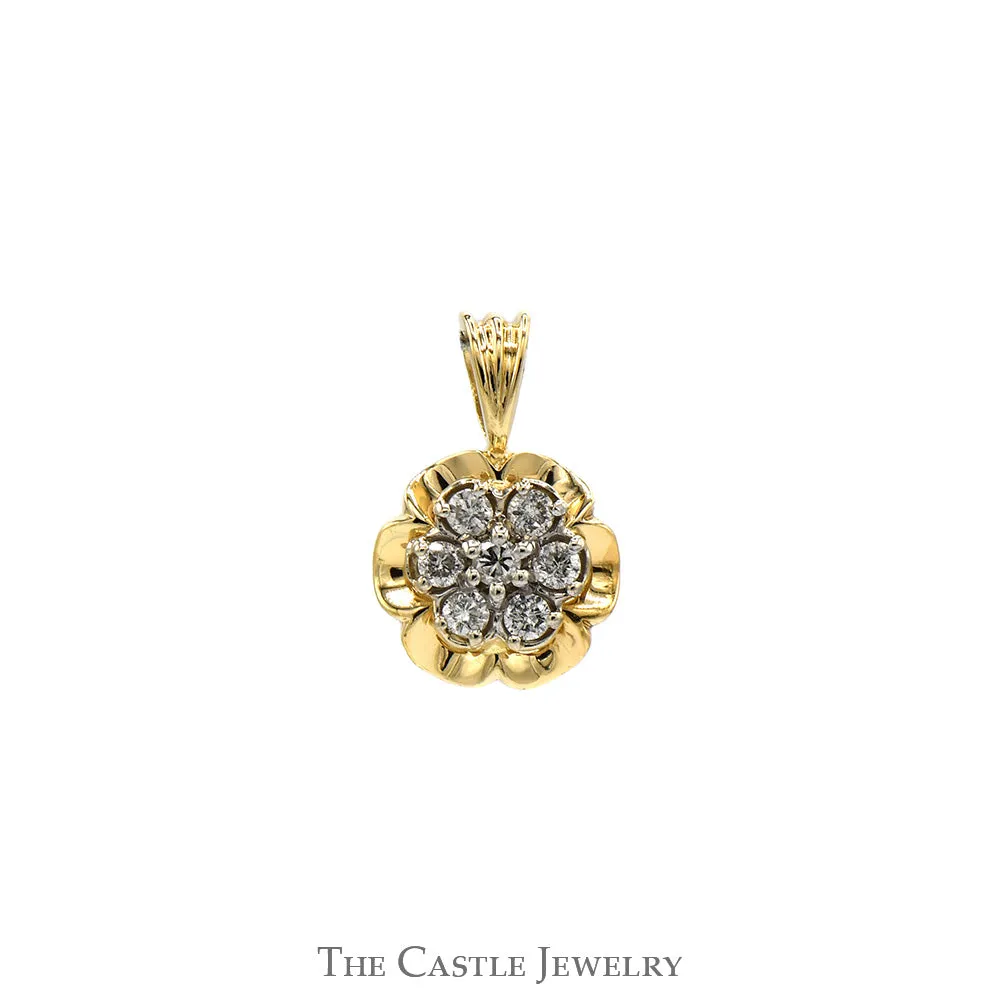 1/4cttw Round Diamond Cluster Pendant in 14k Yellow Gold Scalloped Mounting