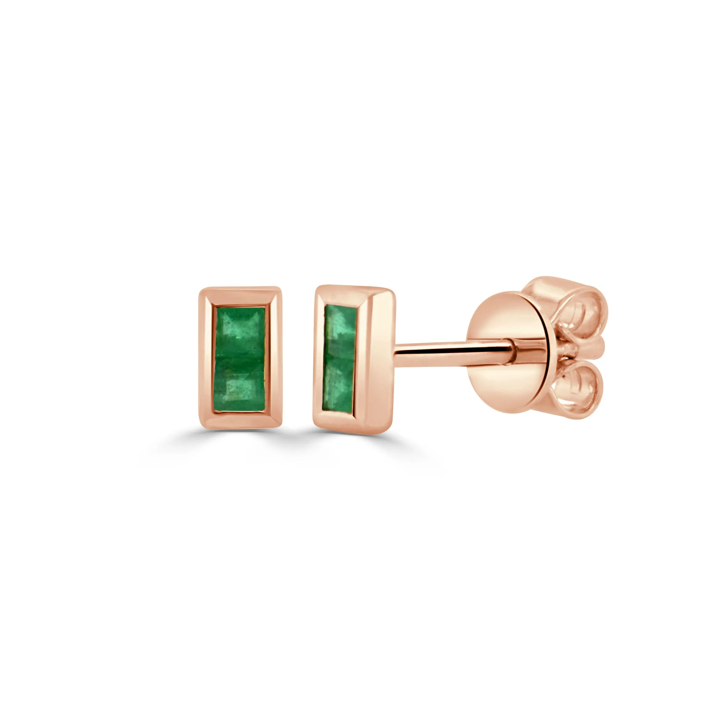 14k Gold & Emerald Baguette Stud Earrings - 0.10ct