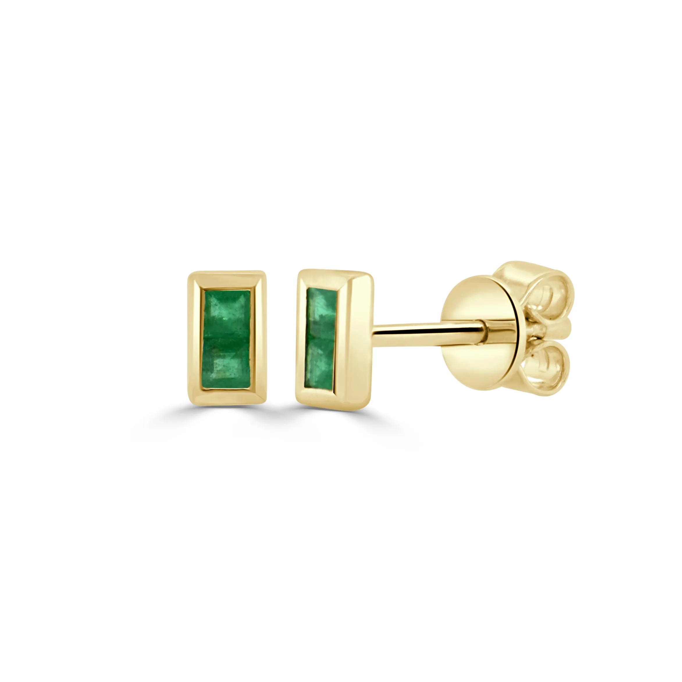 14k Gold & Emerald Baguette Stud Earrings - 0.10ct