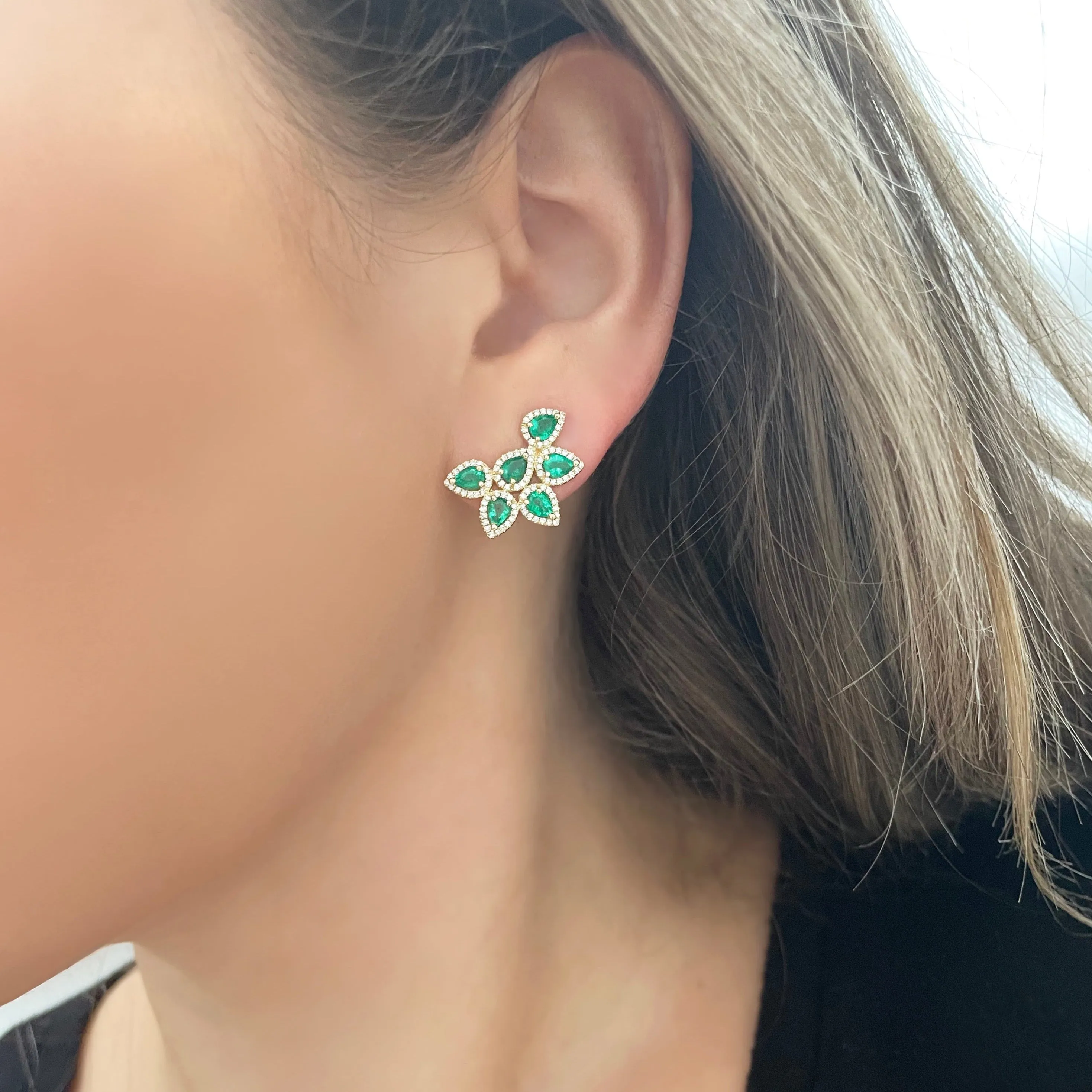 14K GOLD DIAMOND EMERALD ANITA EARRINGS