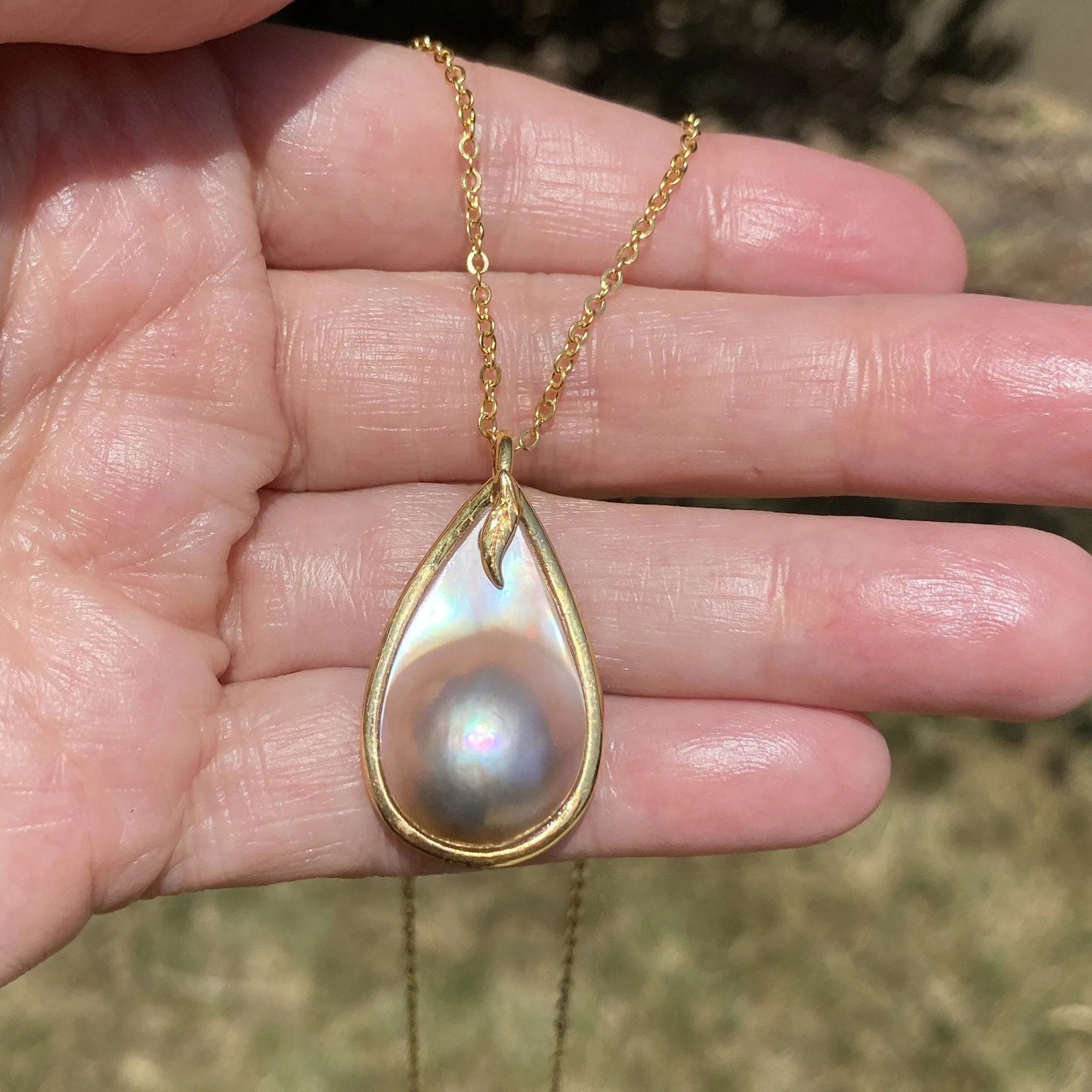 14K Gold Mabe Pearl Pendant Necklace ON HOLD