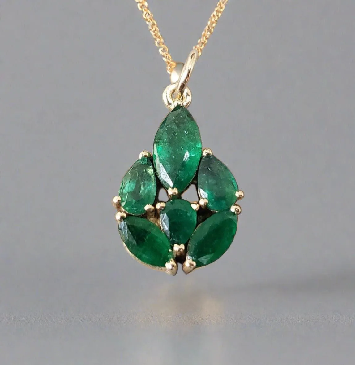 14k Gold Marquise Emerald Pendant