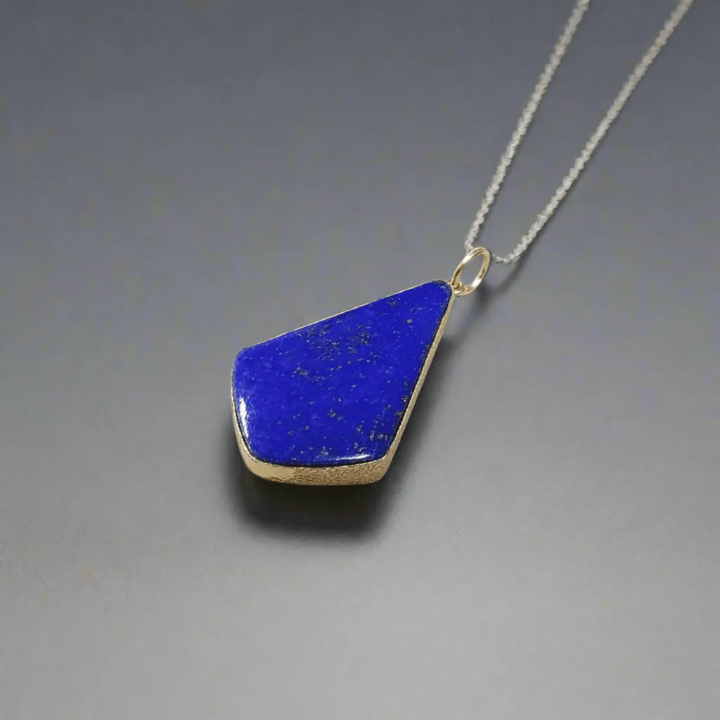 14k Gold Natural Lapis Lazuli Kite Shape Pendant