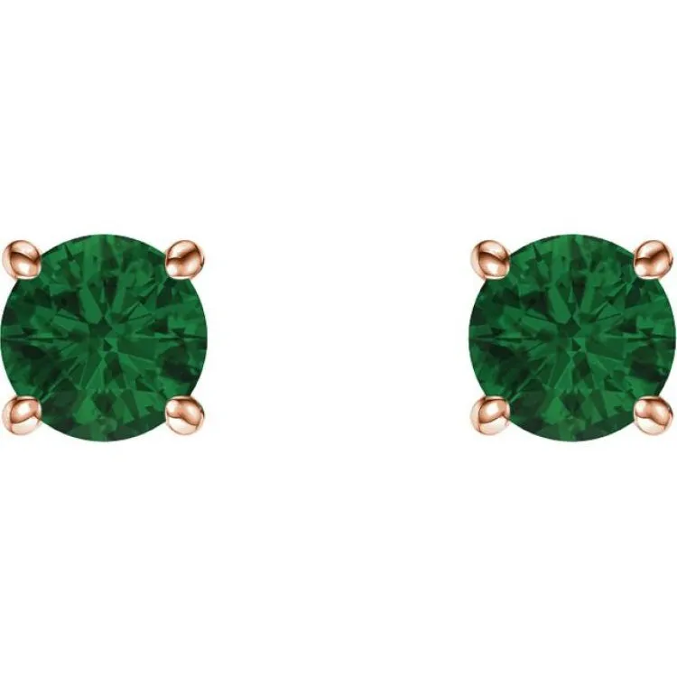 14K Rose 5 mm Lab-Grown Emerald Stud Earrings