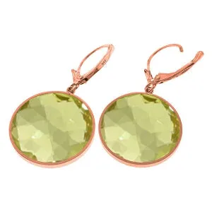 14K Solid Rose Gold Leverback Earrings Round Lemon Quartz Gemstone