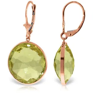 14K Solid Rose Gold Leverback Earrings Round Lemon Quartz Gemstone