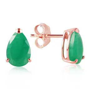 14K Solid Rose Gold Stud Earrings Natural Emerald Certified