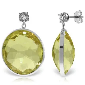 14K Solid White Gold Diamonds Stud Earrings w/ Dangling Checkerboard Cut Lemon Quartz