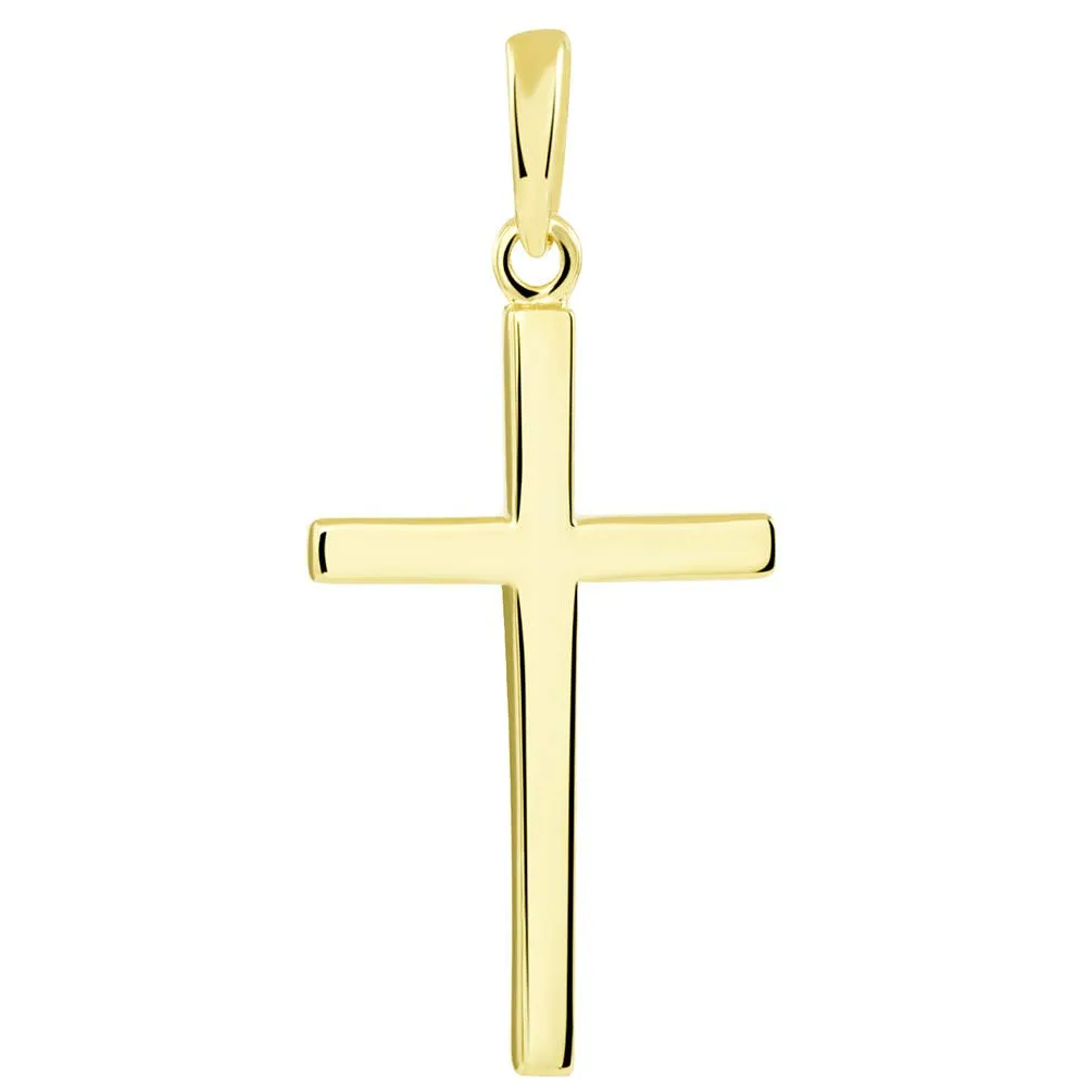 14k Solid Yellow Gold Classic Plain Religious Cross Pendant Necklace