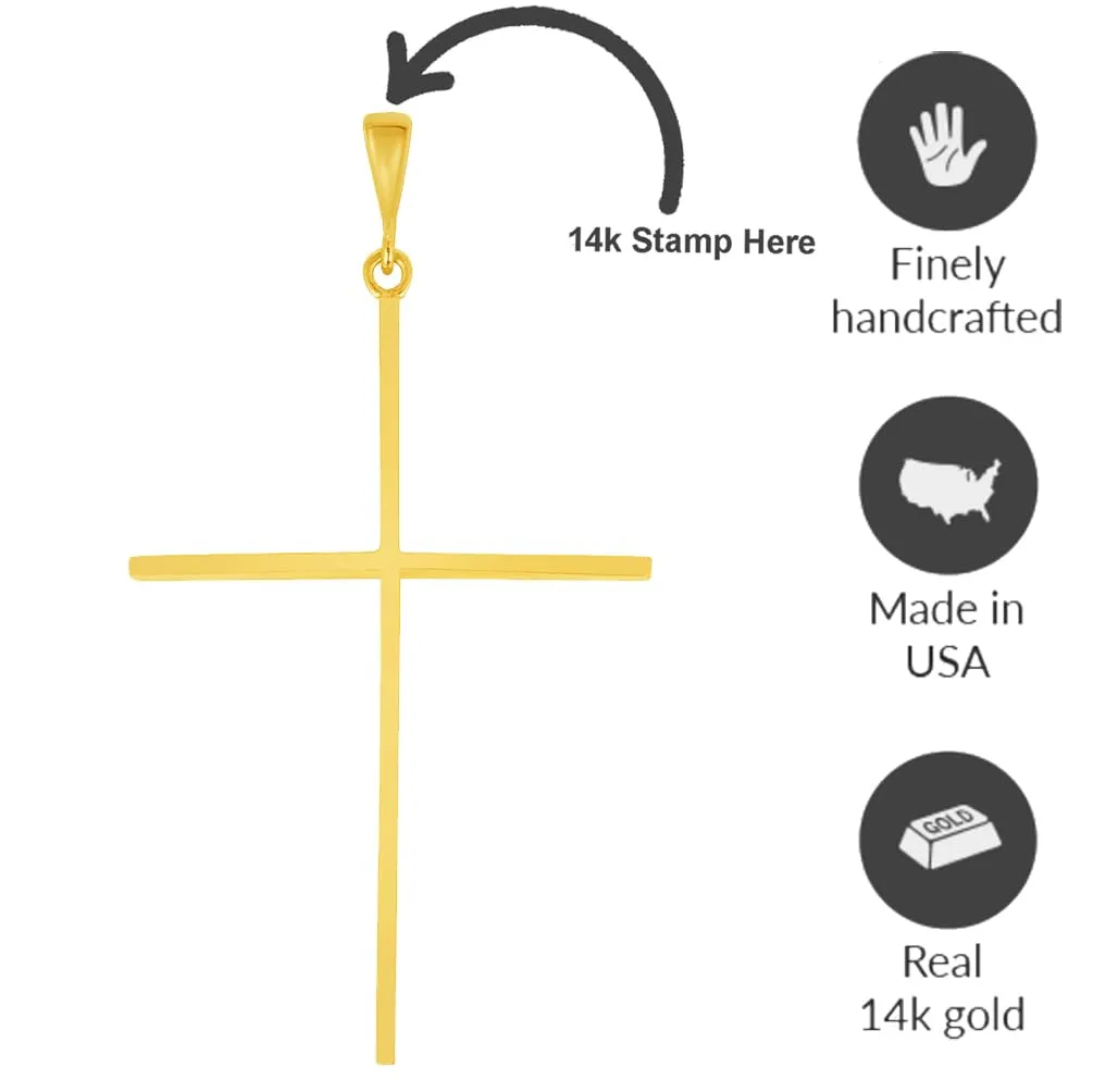 14k Solid Yellow Gold Large Slender Cross Pendant