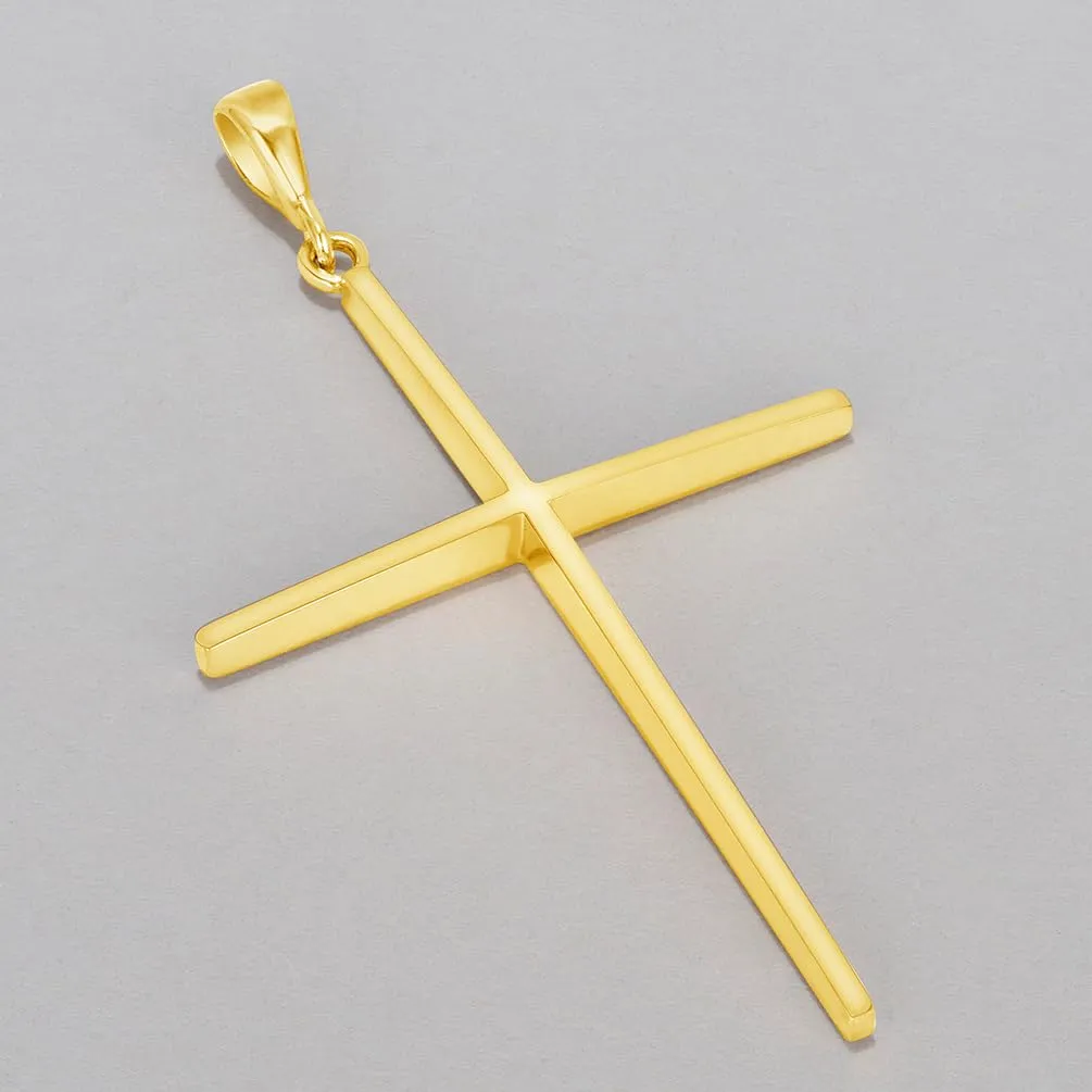 14k Solid Yellow Gold Large Slender Cross Pendant