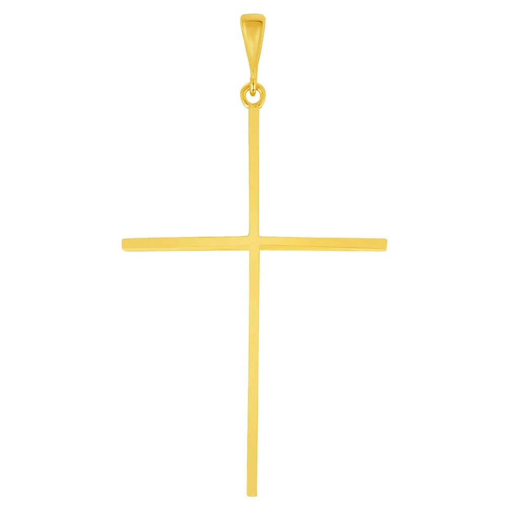 14k Solid Yellow Gold Large Slender Cross Pendant