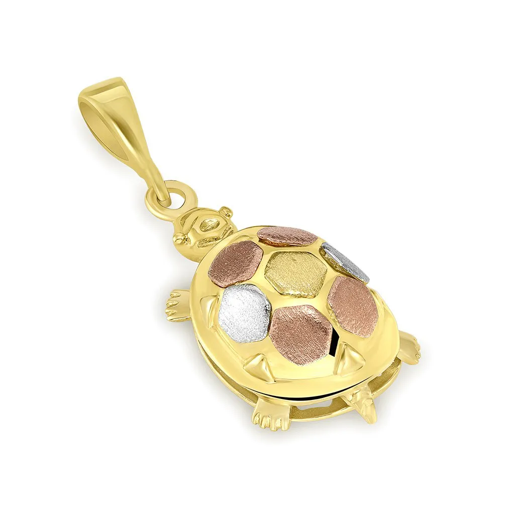 14K Tri-Color Gold Fancy Turtle Charm Animal Pendant Necklace