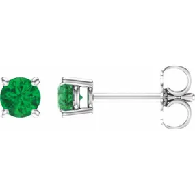 14K White 2.5 mm Lab-Grown Emerald Stud Earrings with Friction Post