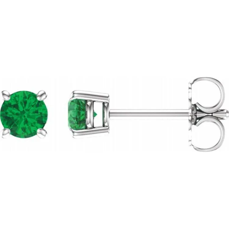 14K White 2.5 mm Lab-Grown Emerald Stud Earrings with Friction Post