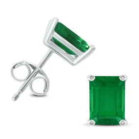 14K White Gold 6X4Mm Emerald Shaped Emerald Earrings