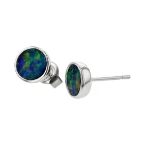 14K White Gold Black Opal Doublet Stud Earrings