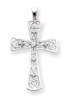 14k White Gold Diamond Cross Pendant