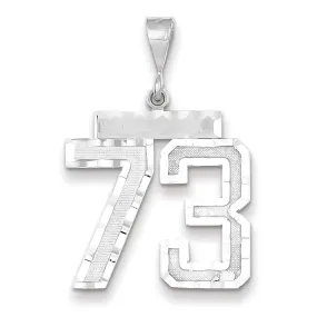 14k White Gold Diamond Cut Finish Large Size Number 73 Charm Pendant