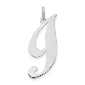 14K White Gold Large Size Fancy Script Letter I Initial Charm Pendant