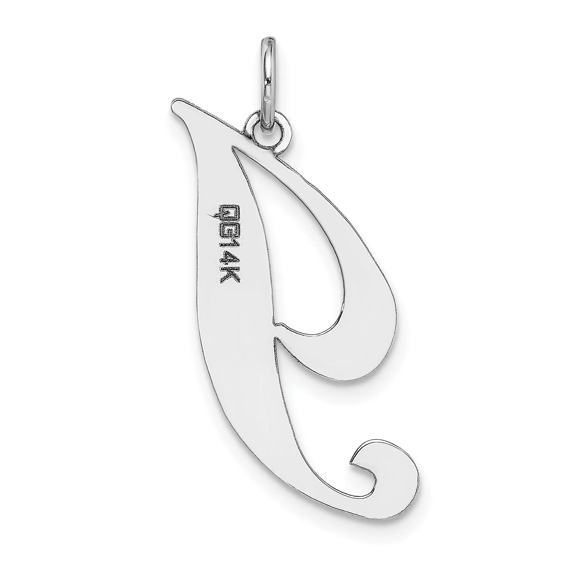 14K White Gold Large Size Fancy Script Letter I Initial Charm Pendant