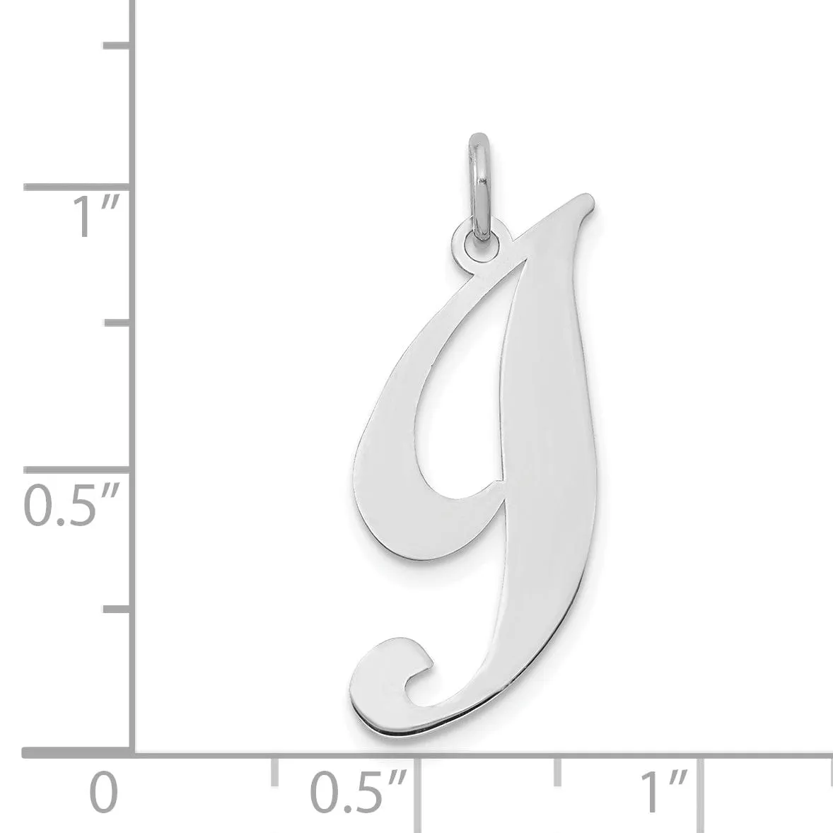 14K White Gold Large Size Fancy Script Letter I Initial Charm Pendant