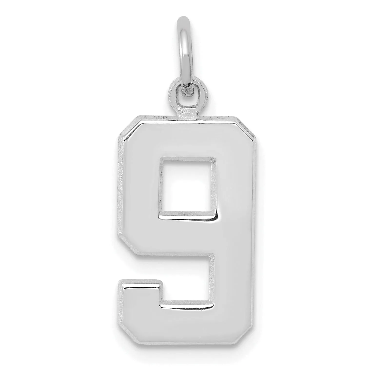 14k White Gold Polished Finish Medium Size Number 9 Charm Pendant