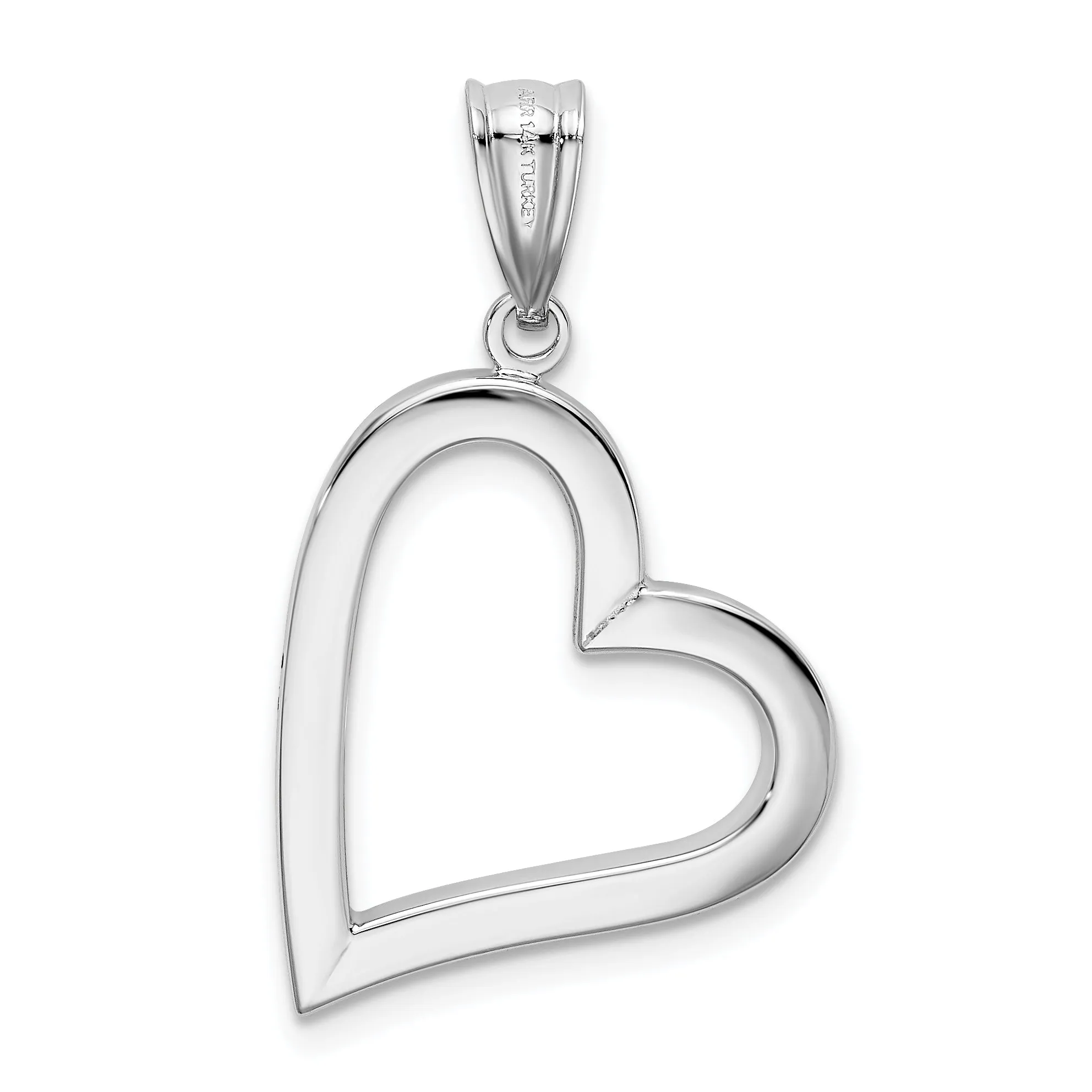 14k White Gold Polished Hollow Heart Design Pendant