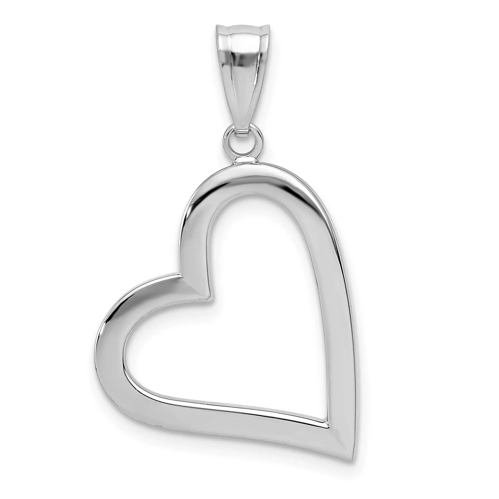 14k White Gold Polished Hollow Heart Design Pendant