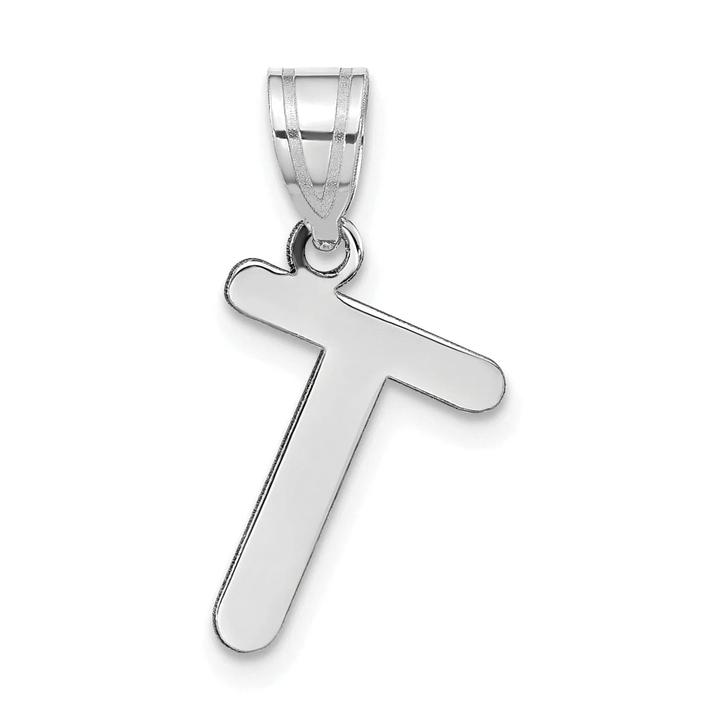 14k White Gold Slanted Design Bubble Letter T Initial Charm Pendant